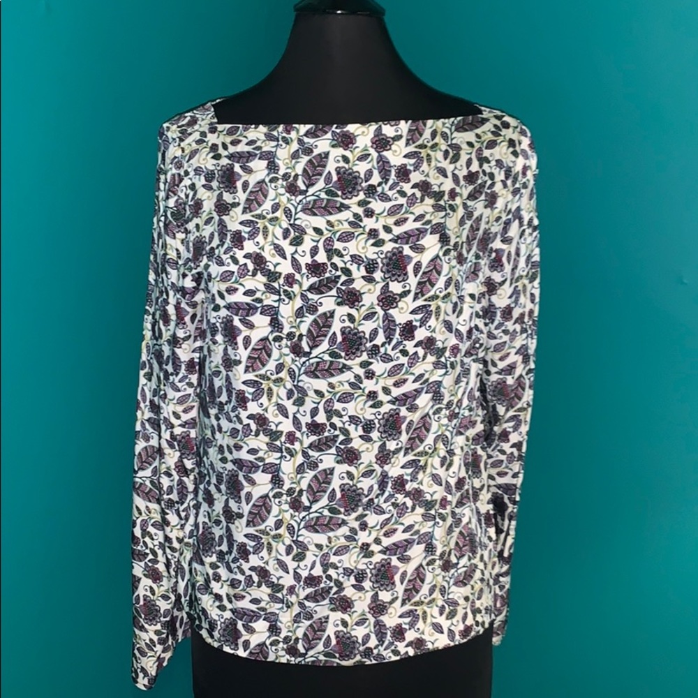 J. Crew Paisley Floral Square Boatneck Long Sleeve